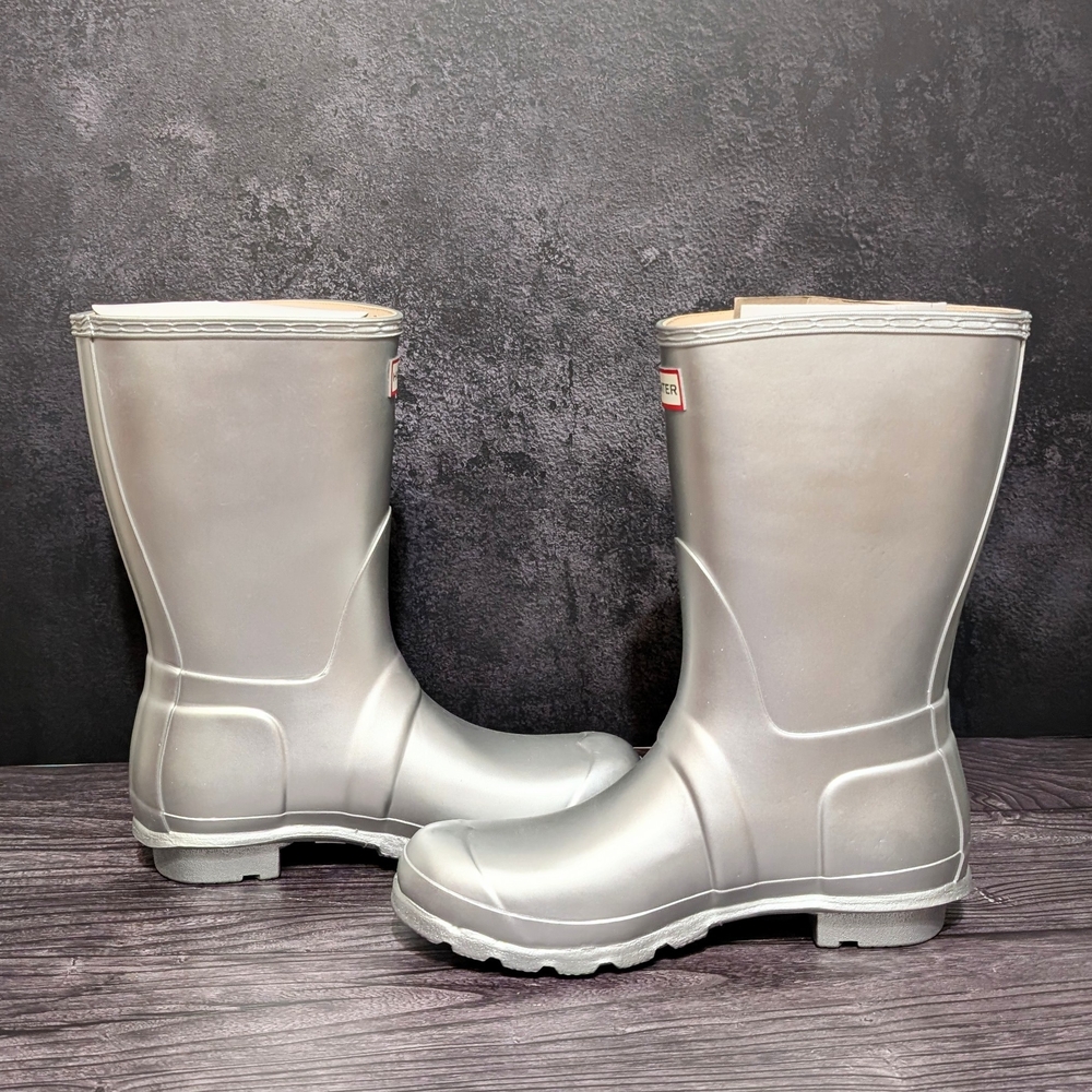 Hunter Original Short Rain Boots Metallic Silver New in Box Women Size 8 - Picture 6 of 11